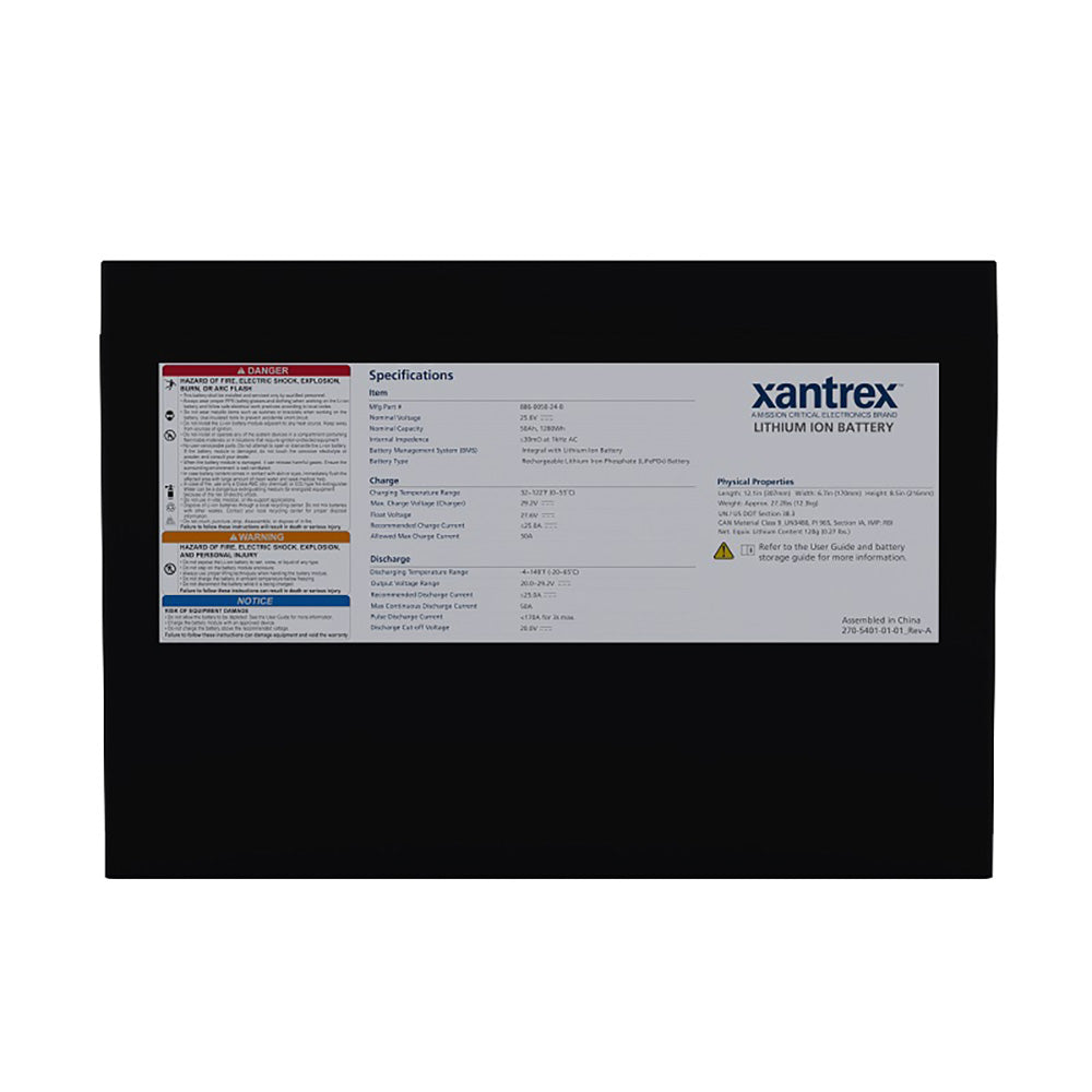 Xantrex 24V 50Ah Lithium-Ion Battery (LiFePO4) - Part Number 886-0050-24-B