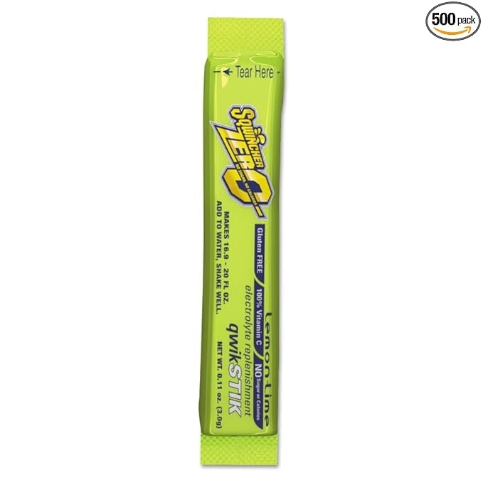 Sqwincher Qwik Stik® ZERO Sugar Electrolyte Drink Mix – Lemon-Lime, 0.11 oz Stick, Yields 20 oz (Pack of 500)