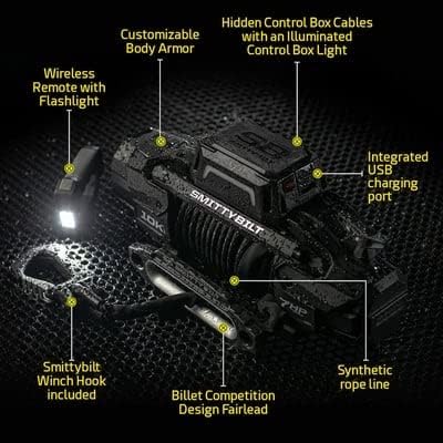 Smittybilt 98812 X20 Gen3 12K Winch with Synthetic Rope - Waterproof IP68 Rating - Autosphere