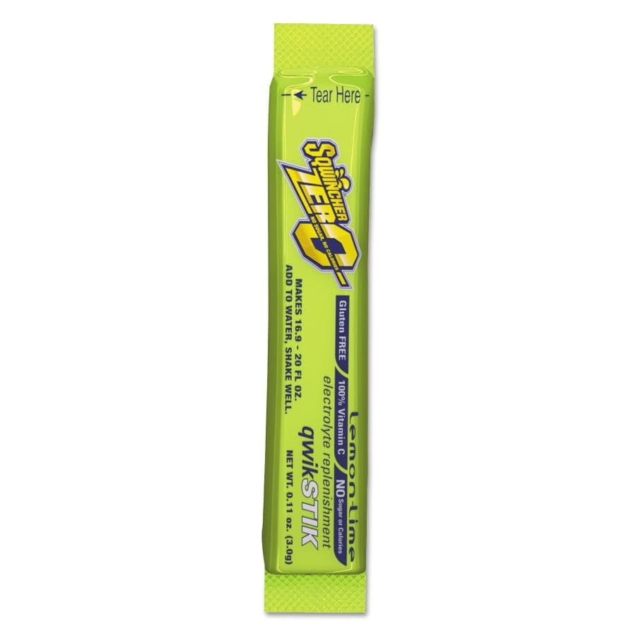 Sqwincher Qwik Stik® ZERO Sugar Electrolyte Drink Mix – Lemon-Lime, 0.11 oz Stick, Yields 20 oz (Pack of 500)