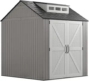 Rubbermaid 7 ft x 7 ft Easy Install Outdoor Storage Shed – Model 2145548 – Durable, All-Weather Resin Shed in Gray
