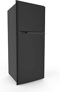 Lippert 10 Cu. Ft. DC Refrigerator – Right Hinge, Adjustable Shelves, Black | Model 2021123811 | Furrion FCR10DCGTA-BL