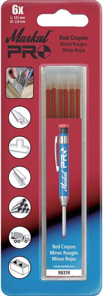 Markal 96270 - Markal PRO Holder with 1 Graphite Lead, Built-in Sharpener, 1 Click Advance, Heavy-Duty Metal Barrel Construction & Extended Needle-Nose Tip for Use in Toughest Jobs