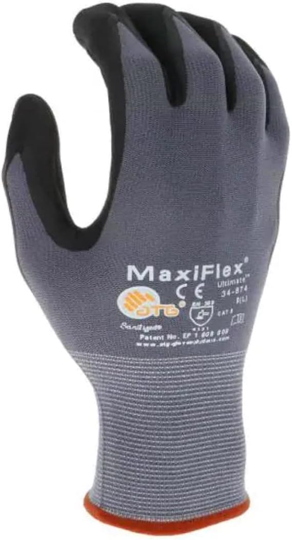 MaxiFlex 34‑874 Ultimate Micro‑Foam Nitrile Grip Gloves – Nylon/Lycra, Black/Gray, XL – 12 Pairs