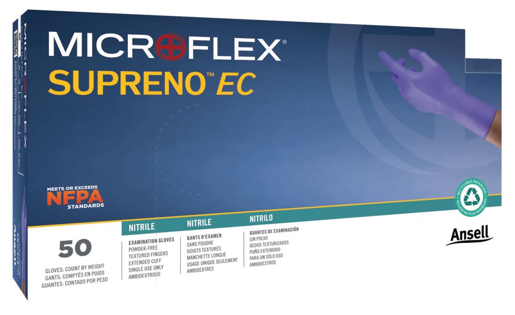 Ansell MICROFLEX® Supreno EC SEC-375 Nitrile Exam Gloves – Large, Extended Cuff, Violet Blue, Box of 50