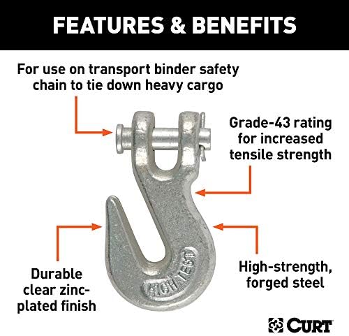 Curt Manufacturing 81330 1/4 Inch Clevis Grab Hook Grade 43 with 2,600 lb Capacity