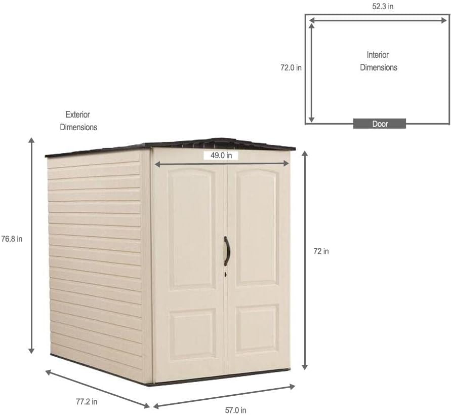 Rubbermaid FG5L3000SDONX 5x6 ft Resin Outdoor Storage Shed – Heavy-Duty Weather-Resistant Vertical Shed in Sandstone