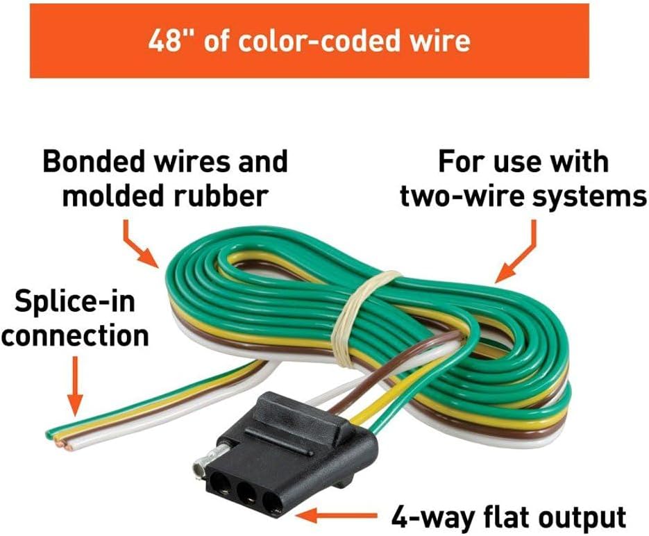 Curt Manufacturing 58042 4-Way Flat Connector Socket with 48-Inch Wires (Vehicle Side)