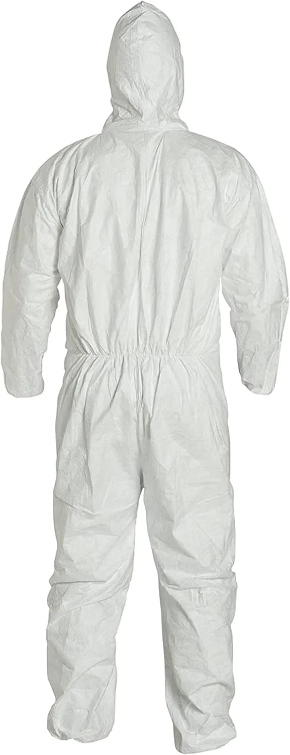 DuPont TY127S Tyvek® 400 Coveralls with Hood – XL, White – Elastic Wrists, Ankles, Waist, Zip Front with Storm Flap ( Pack of 25)