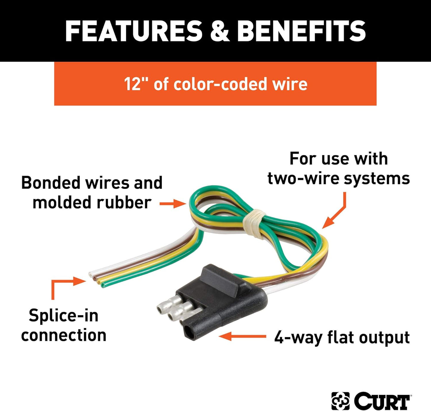 Curt Manufacturing 58030 4-Way Flat 12-Inch Trailer Connector - Bonded Bulk