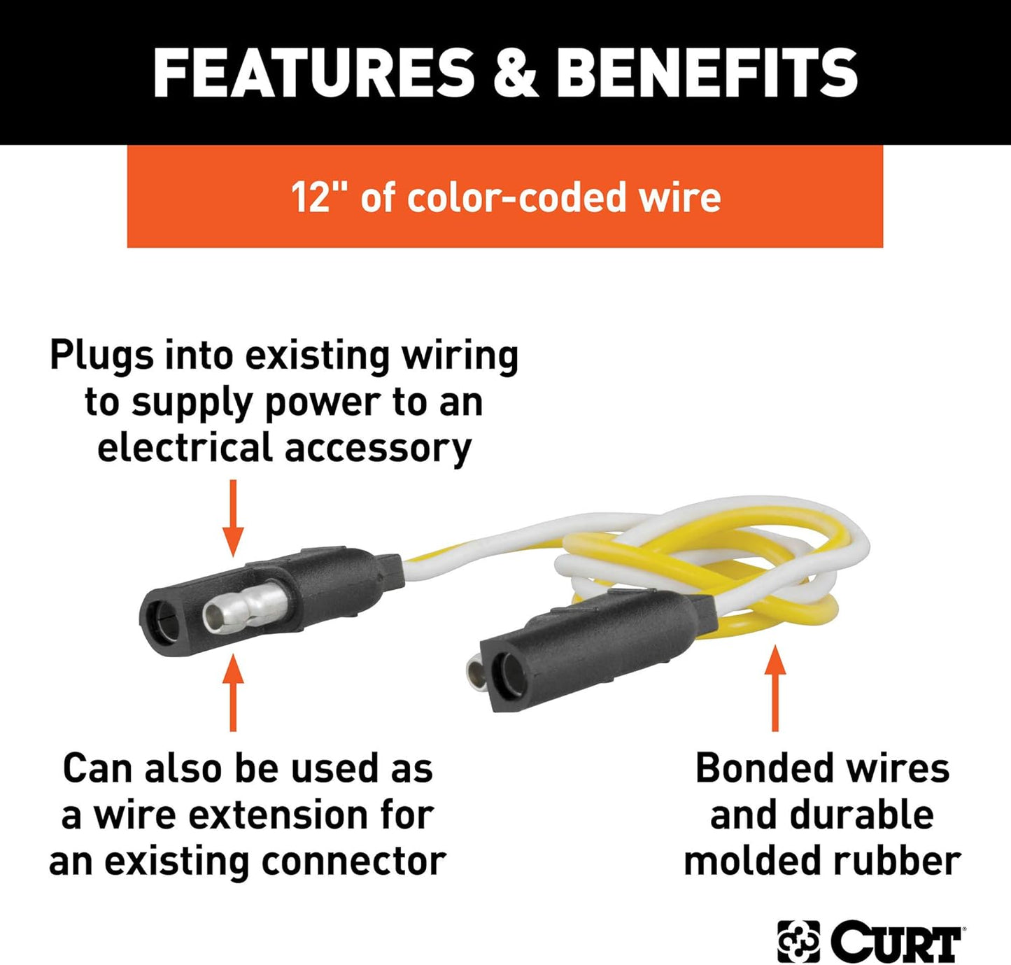 Curt Manufacturing 58020 2 Flat Loop 12 Inch Trailer Wiring Connector Bulk Pack