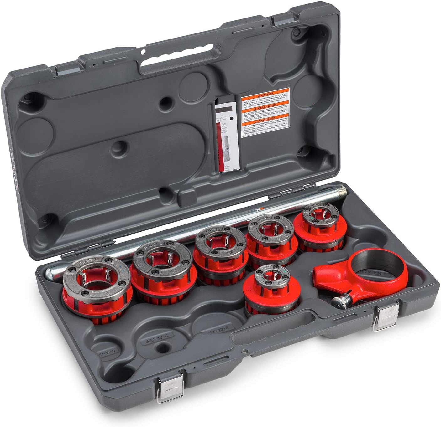RIDGID 36475 Model 12-R Ratchet Pipe Threader Set with Die Heads & Carrying Case – 1/2" to 2" Capacity