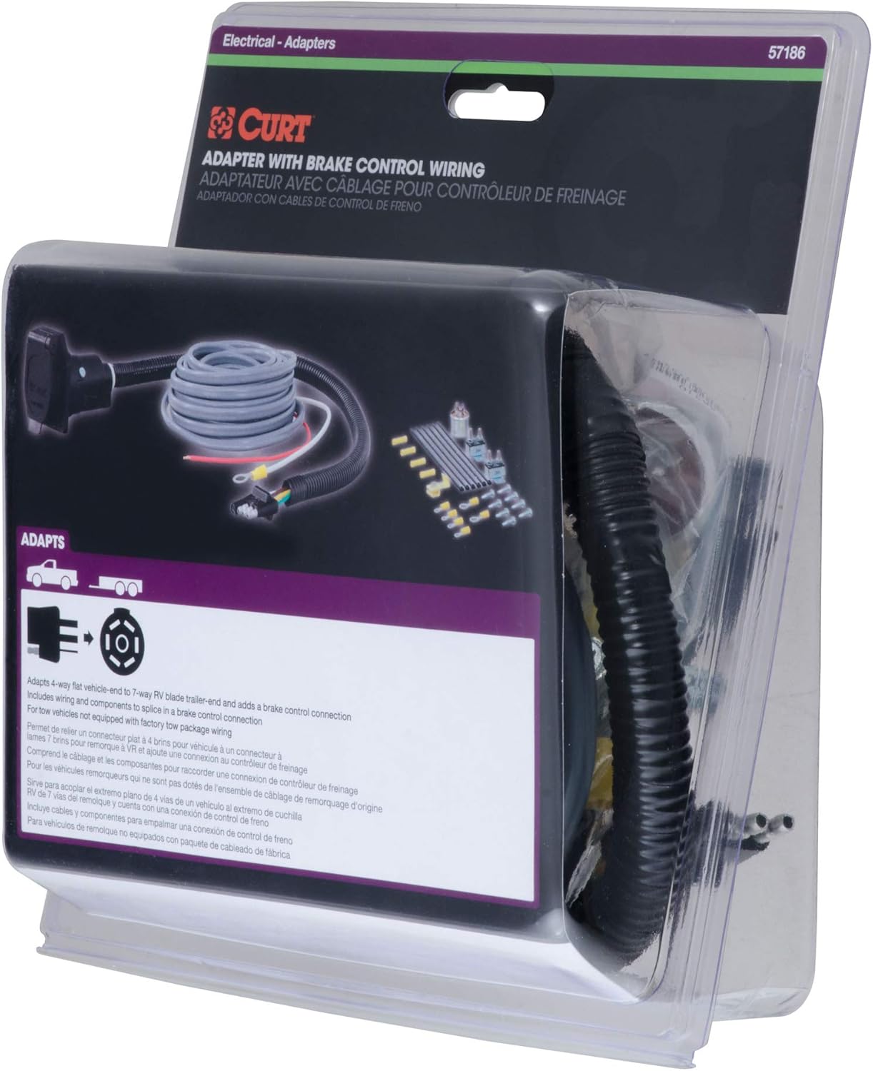 Curt Manufacturing 4 to 7 Way Trailer Adapter with Brake Control Wiring - Part 57186