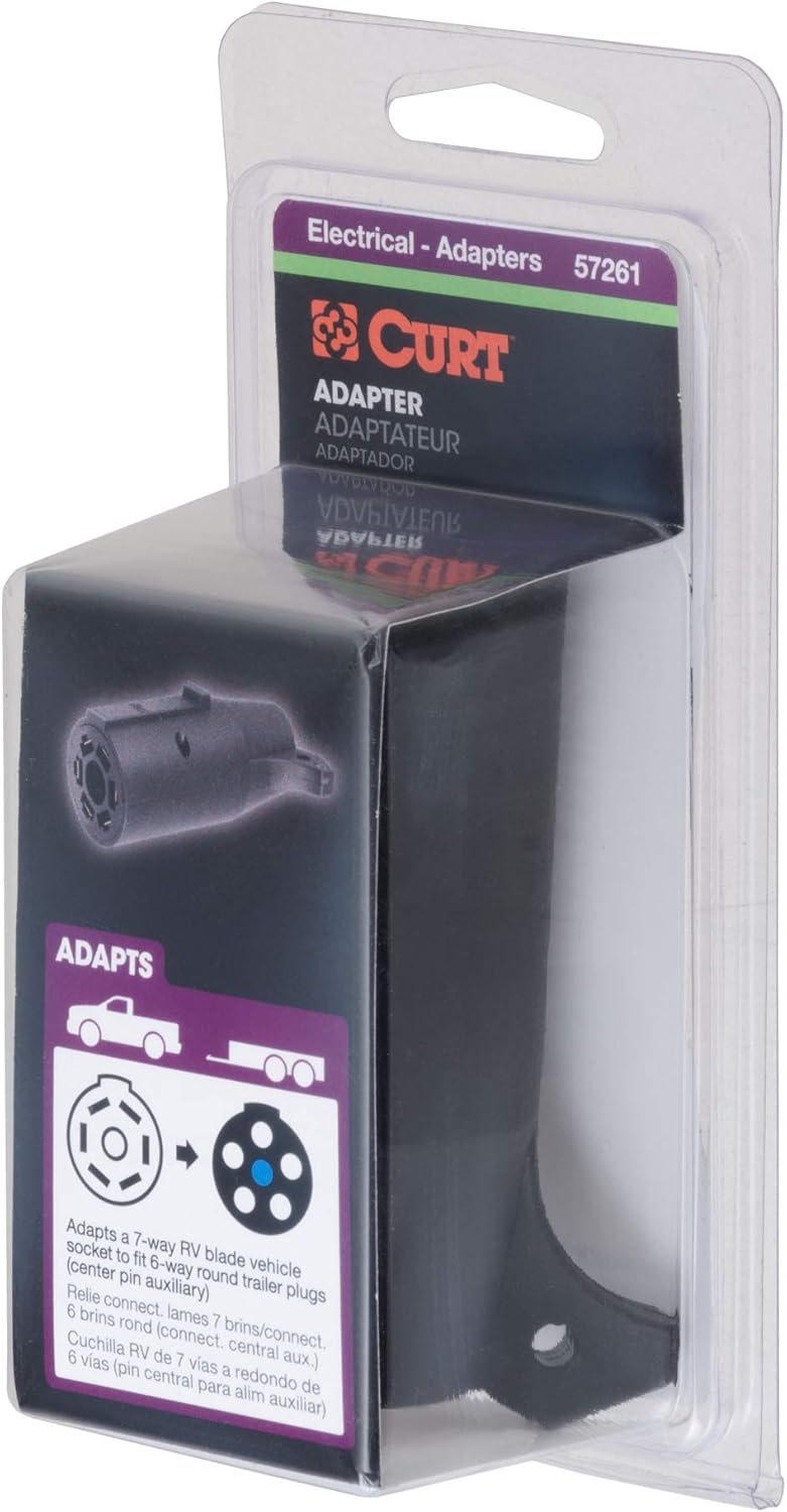 Curt Manufacturing 57261 7-Way RV Style Flat Connectors to 6-Way Round Trailer Wiring Adapter