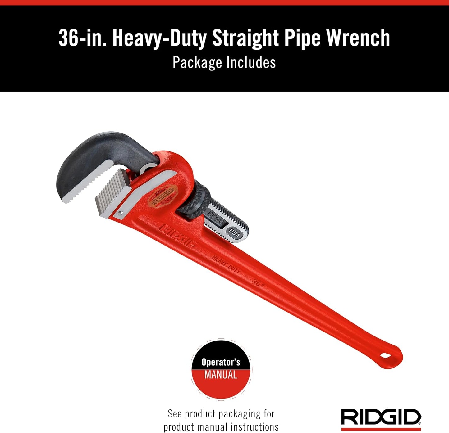 RIDGID 31035 Model 36 Heavy-Duty Straight Pipe Wrench – 36" Adjustable Plumbing Wrench