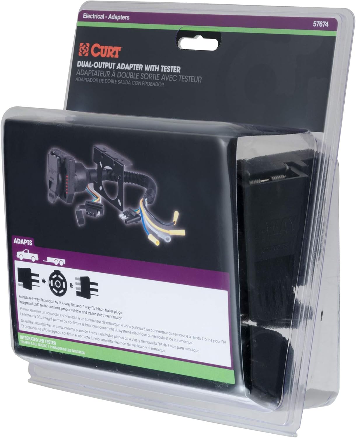 Curt Manufacturing 57674 4 Way Flat to 7 Round and 4 Flat Trailer Wiring Adapter