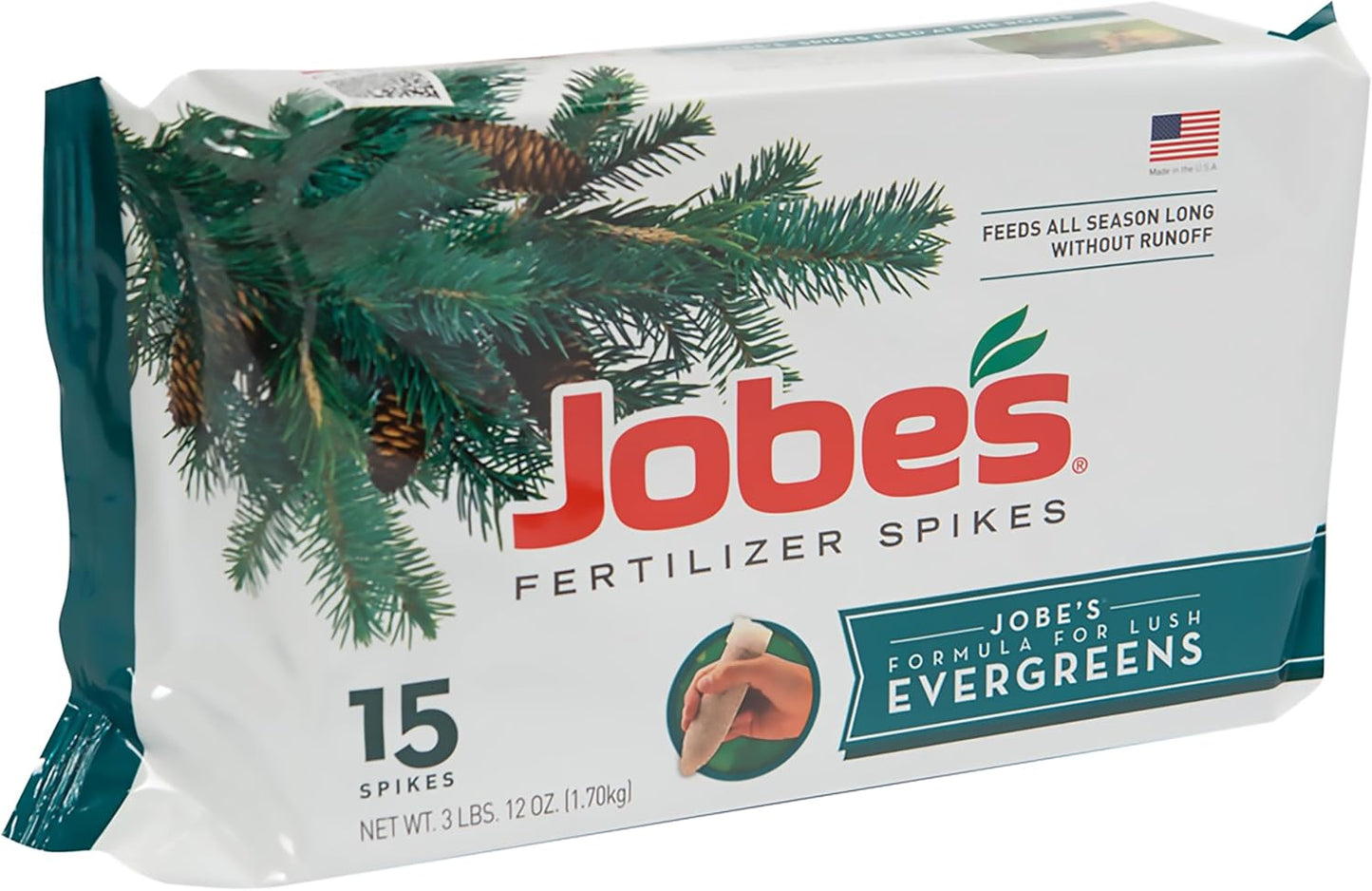 Jobe’s Evergreen Fertilizer Spikes – 15 Count | 13-3-4 NPK | Slow Release Plant Food for Cypress, Pine, Arborvitae, and Acid-Loving Trees