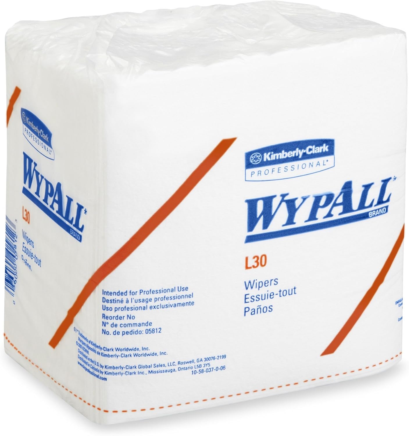 WypAll L30 Disposable Wipers - White - 12"x12.5" - 1/4 Fold - 90/Pack, 12 Packs/Case | Kimberly-Clark 05812