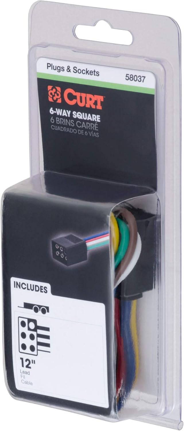 Curt Manufacturing 58034 6-Way Square Trailer Connector with 12-Inch Loop and Vehicle & Trailer Ends