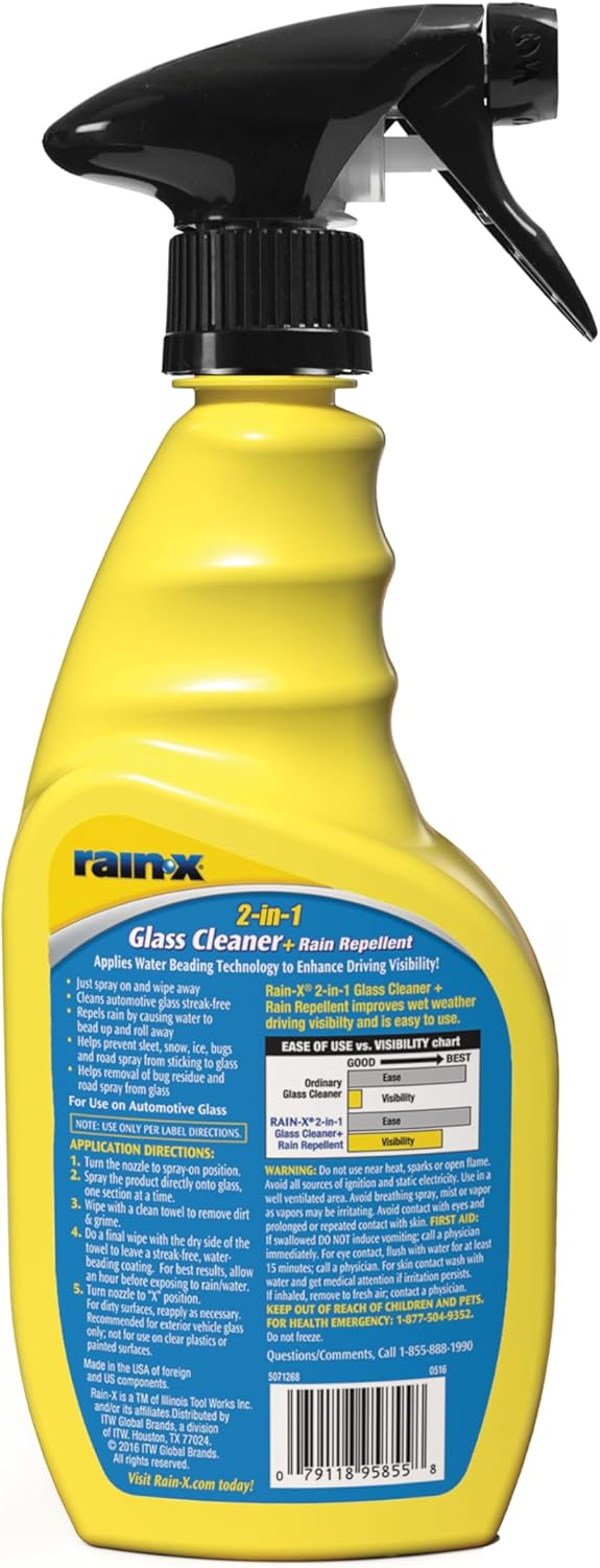 Rain-X 5071268 2-in-1 Glass Cleaner and Rain Repellant - 23 oz, 2- Pack