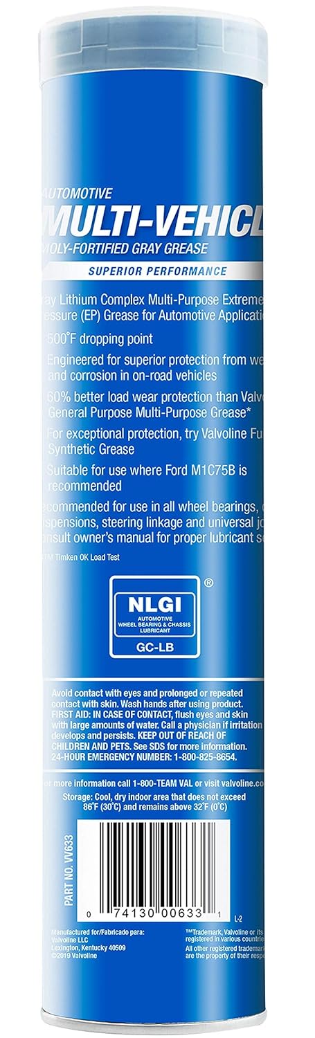 Valvoline Multi - Vehicle Moly - Fortified Gray Grease – 14.1 oz Cartridge, Case of 10 - Autosphere