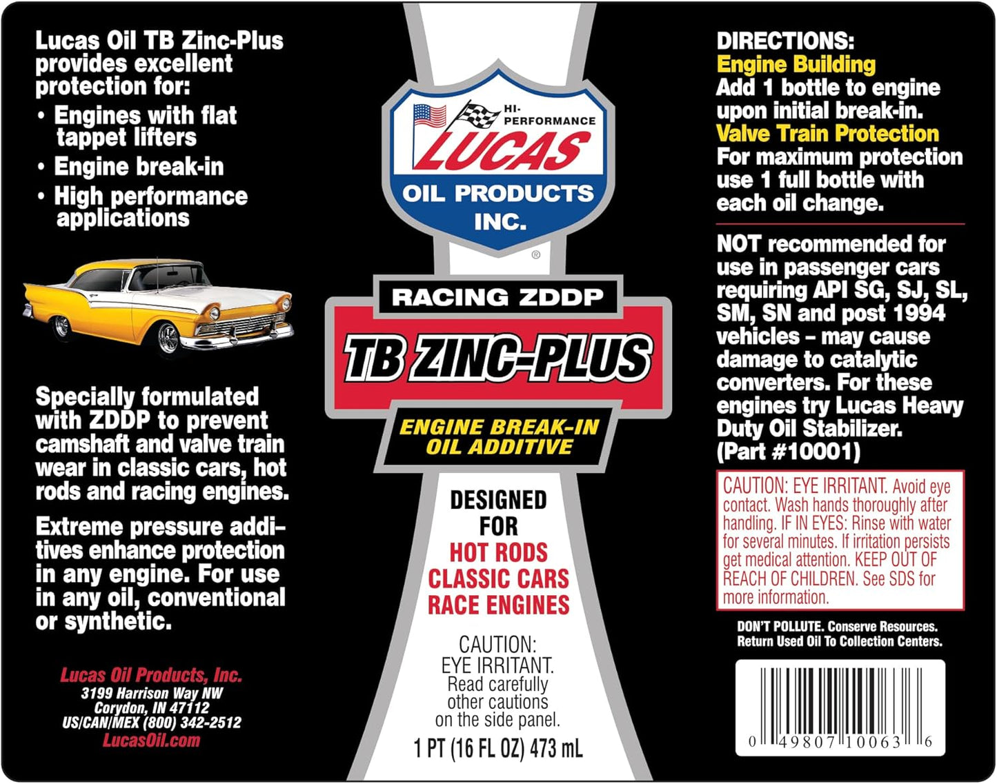 Lucas Oil 10063 Engine Break In Oil Additive w/ TB Zinc Plus - 16 Ounce