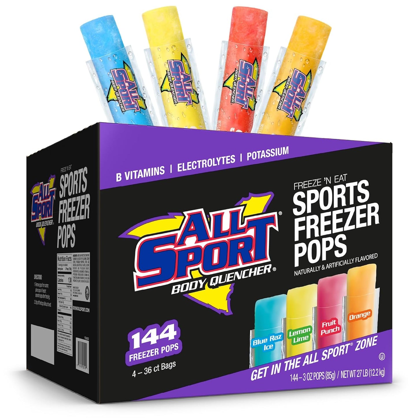 All Sport Freezer Pops Variety Pack – Giant 3oz Ice Pops, 144 CT - Autosphere