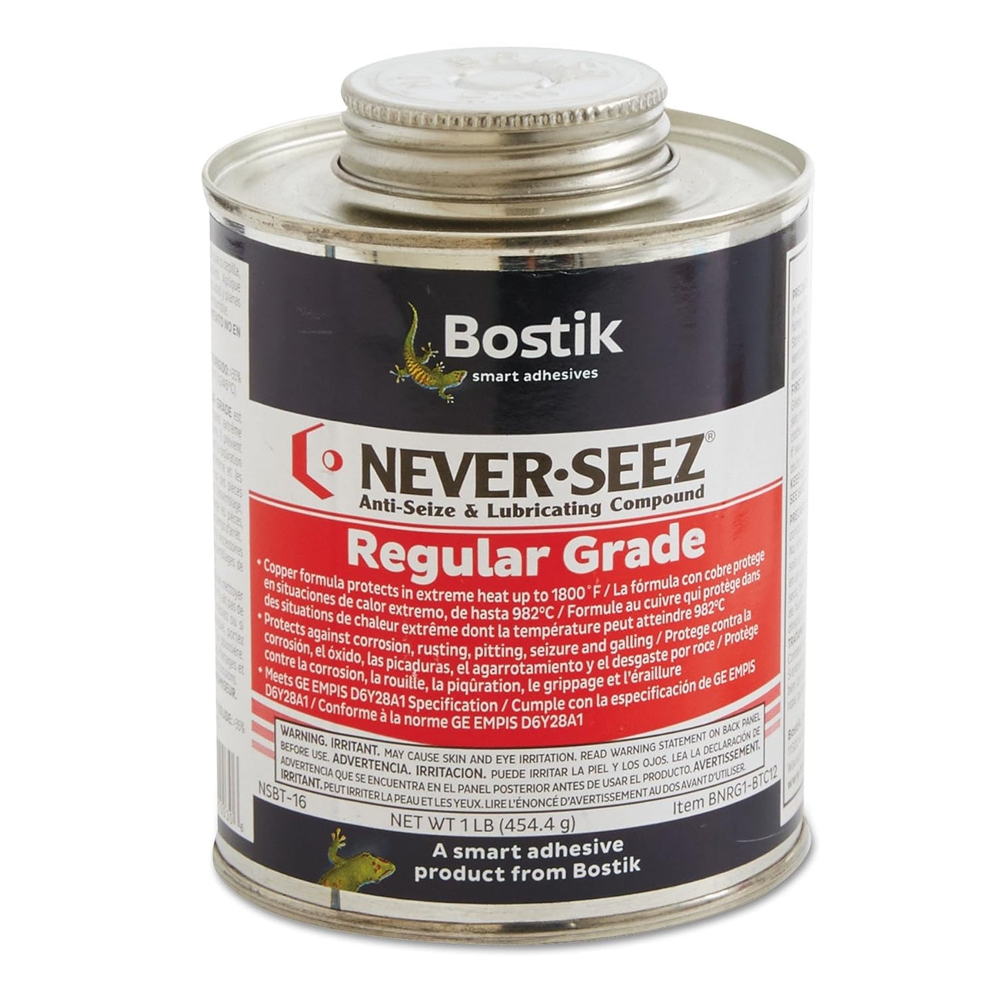Bostik Never-Seez® NSBT-16 Anti-Seize Compound – 1 lb Brush Top Can, Silver Gray, -297°F to 1800°F