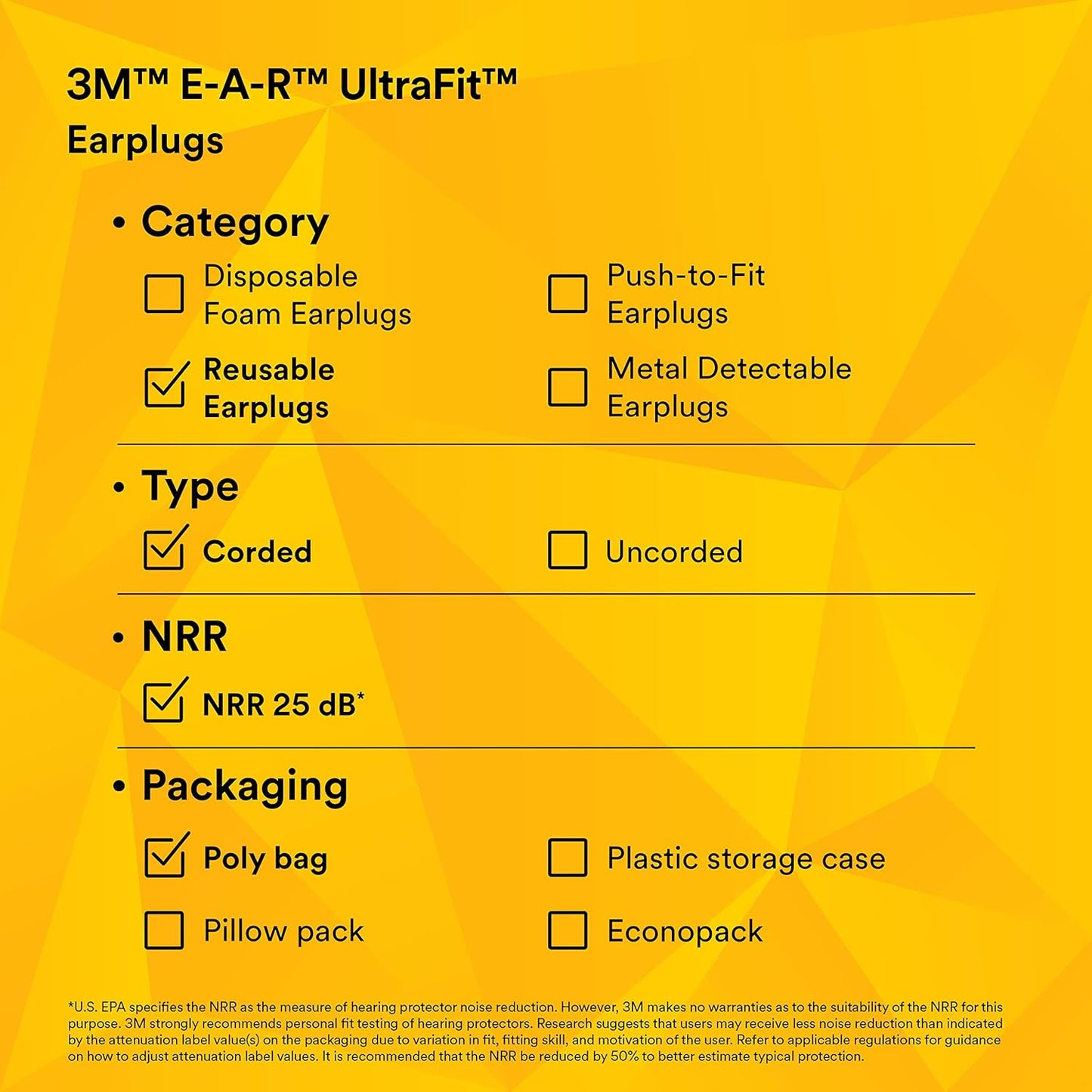 3M E-A-R UltraFit™ Corded Earplugs – Reusable Triple-Flange, 25 dB NRR – 100 Pairs (Model 340-4004)