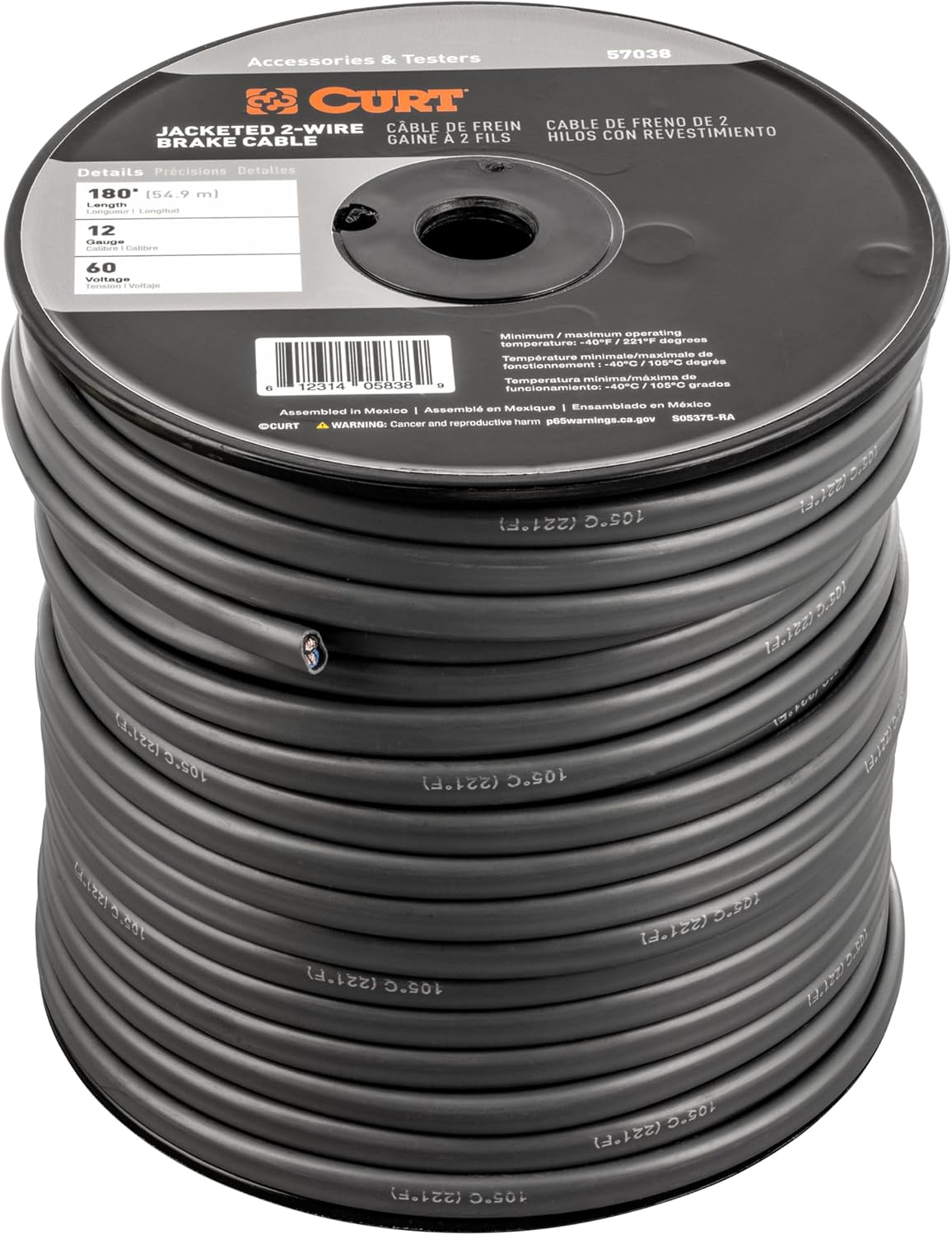 Curt Manufacturing 57038 2-Wire Jacketed Trailer Brake Cable * 180 Feet, 12-Gauge Wire