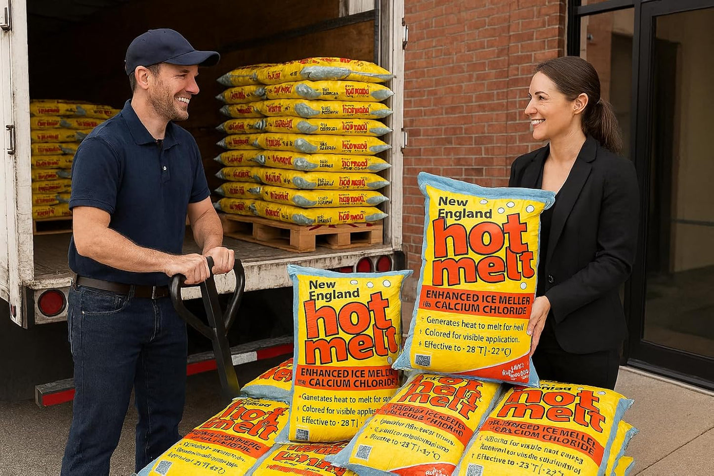 Hot Melt Ice Melt Pallet – 49 Bags (50 lb Each) | Magnesium & Calcium Chloride Blend | Melts to -25°F | Pet, Plant & Concrete Safe | Commercial Grade