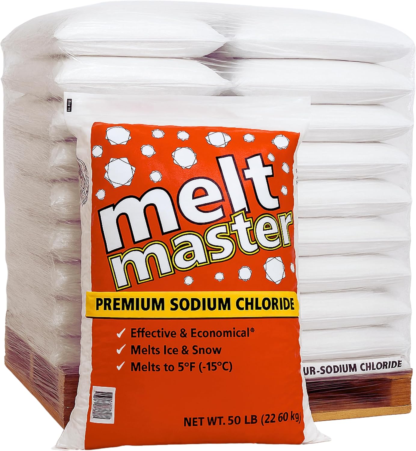 Melt Master Rock Salt Pallet – Bulk Sodium Chloride Ice Melt | Melts to 5°F | Commercial Grade 50 lb Bags | Easy-to-Spread Deicer