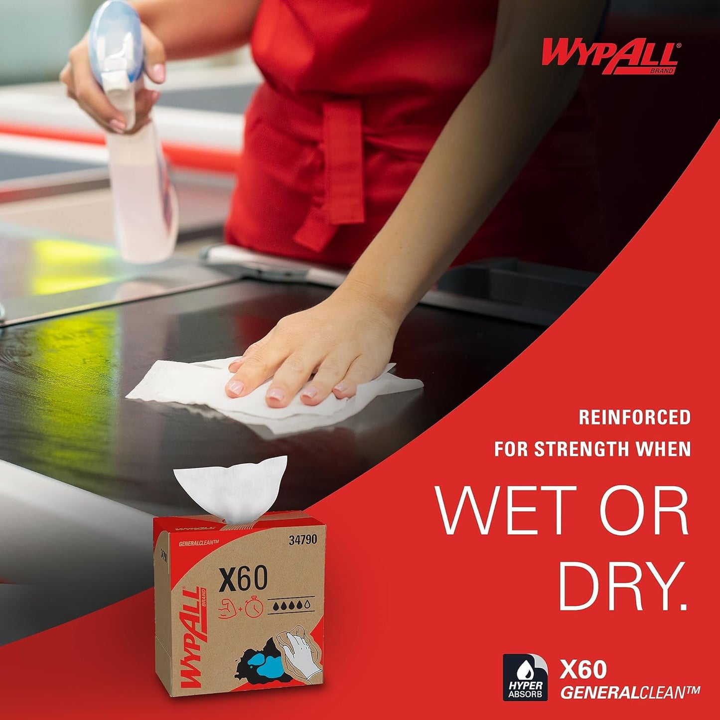 WypAll GeneralClean X60 Multi-Task Cleaning Wipes – 1180 Total Sheets (10 Pop-Up Boxes), White, Super Absorbent Cloths for Surface Wiping – 34790