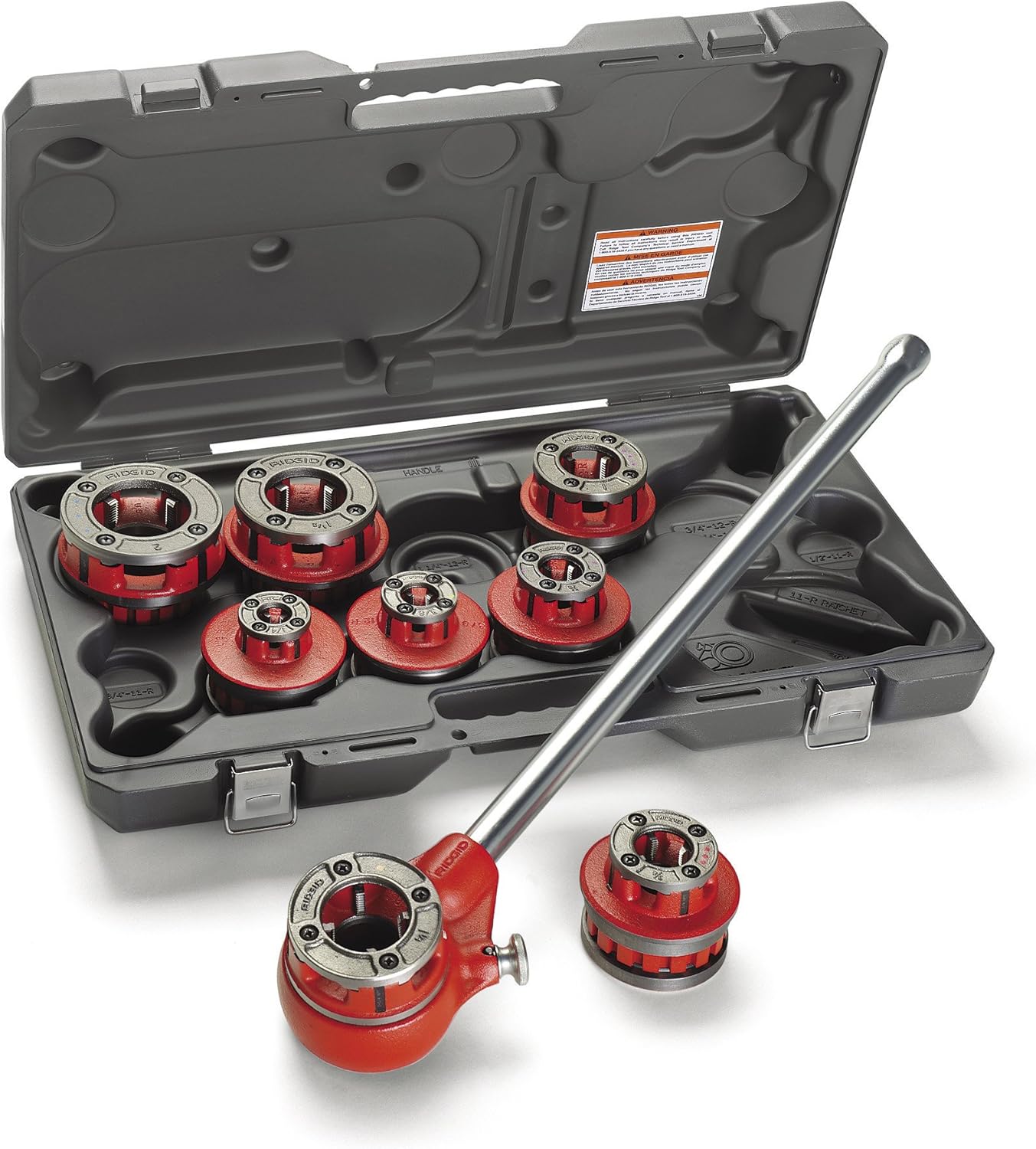 RIDGID 36475 Model 12-R Ratchet Pipe Threader Set with Die Heads & Carrying Case – 1/2" to 2" Capacity