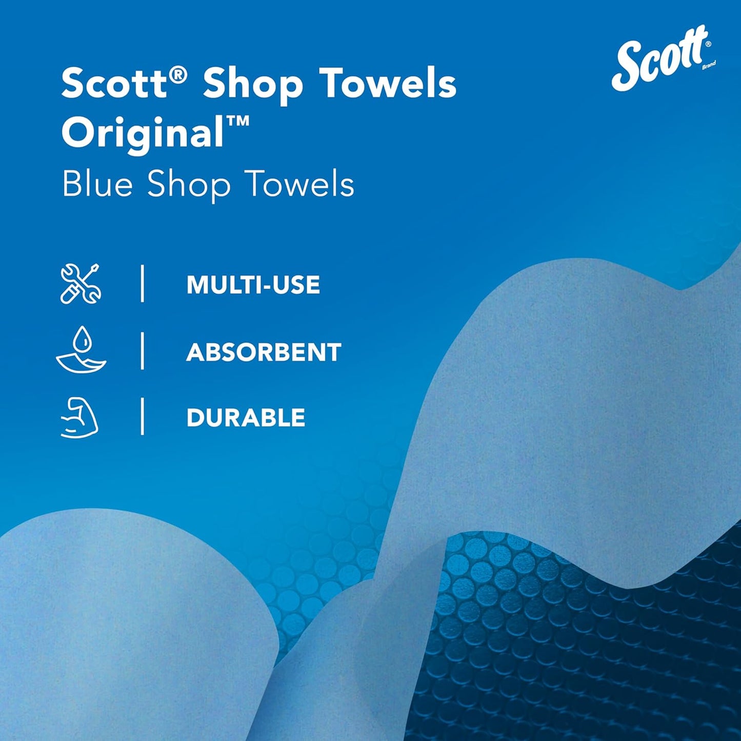 Scott Original Multi-Purpose Shop Towels – Blue, 11" x 9.4", 55 Sheets per Roll, 30 Rolls/Case – 75130