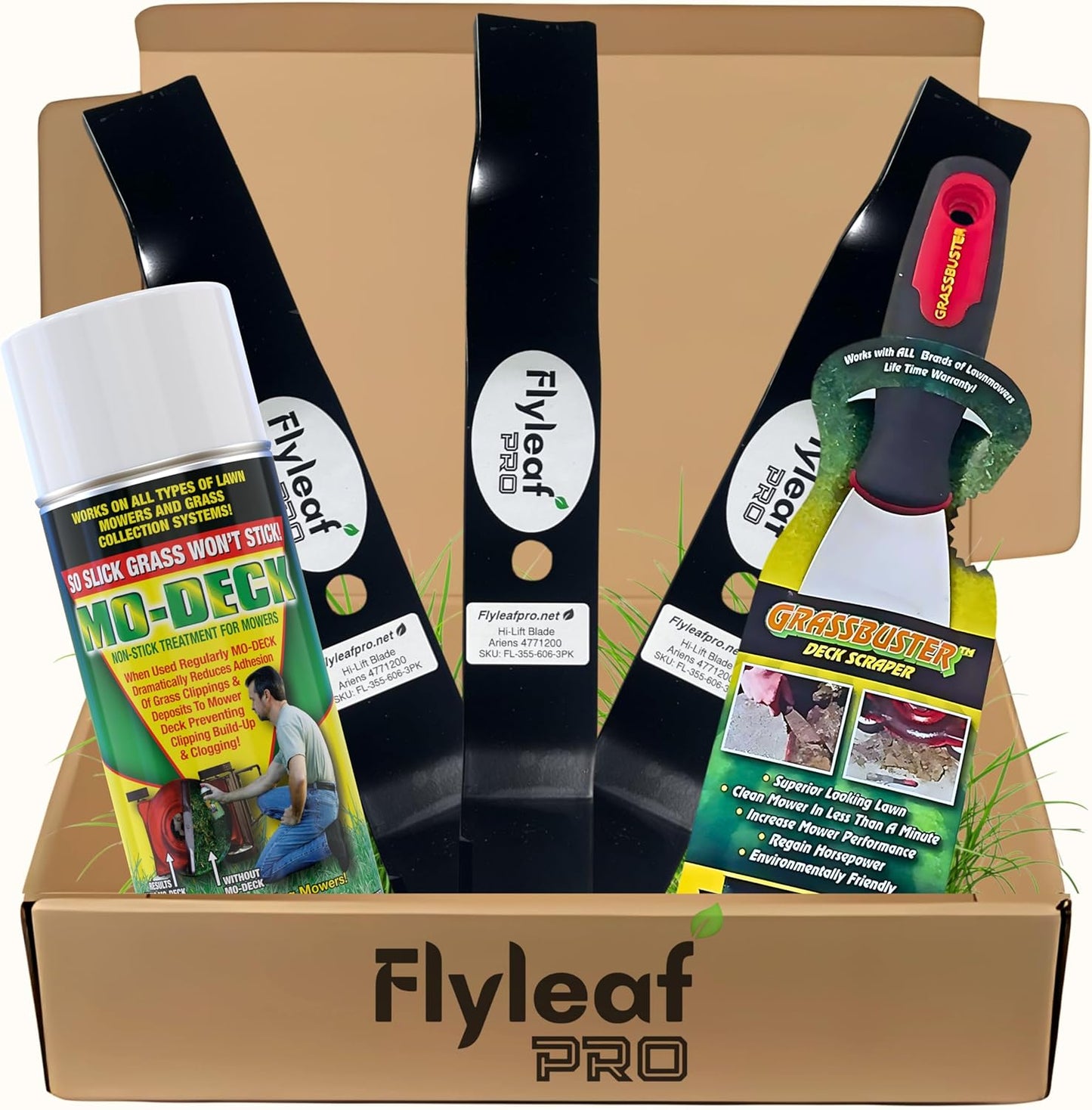 Flyleaf PRO 04771200 Replacement Mower Blades for Ariens & Gravely 52" Zero Turn – Heavy - Duty Blades + Mo Deck Spray & Scraper Tool - Autosphere