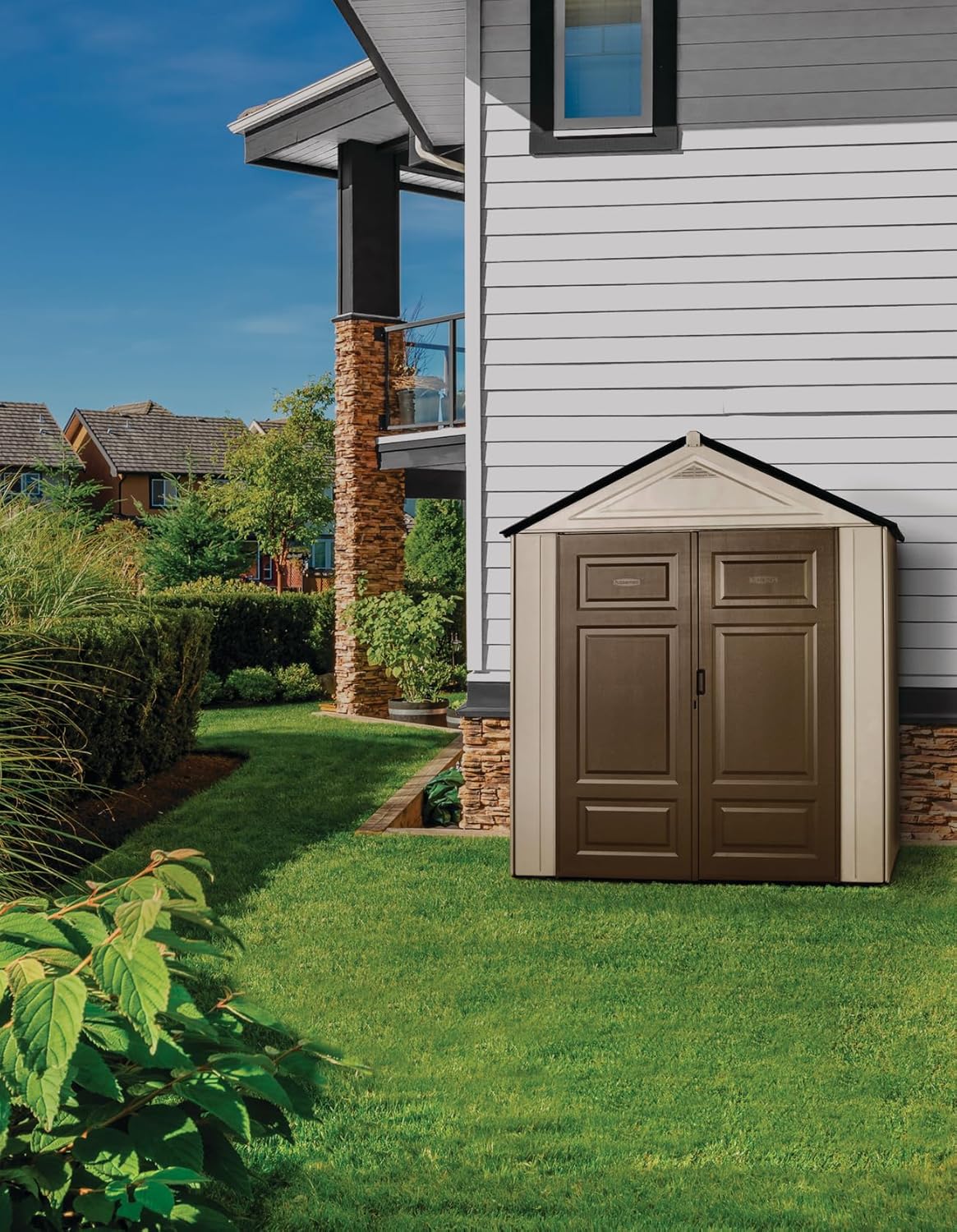 Rubbermaid 7 ft x 3.5 ft Shed * Durable Outdoor Storage SolutionRubbermaid 7 ft x 3.5 ft Resin Storage Shed – Durable, Weather-Resistant Outdoor Organizer with Lockable Doors, UV Protection – Gray/Brown