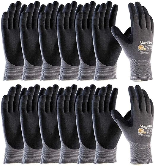 MaxiFlex 34-874 Ultimate Work Gloves – Micro-Foam Nitrile Grip, 12 Pairs – Black/Gray – Multiple Sizes