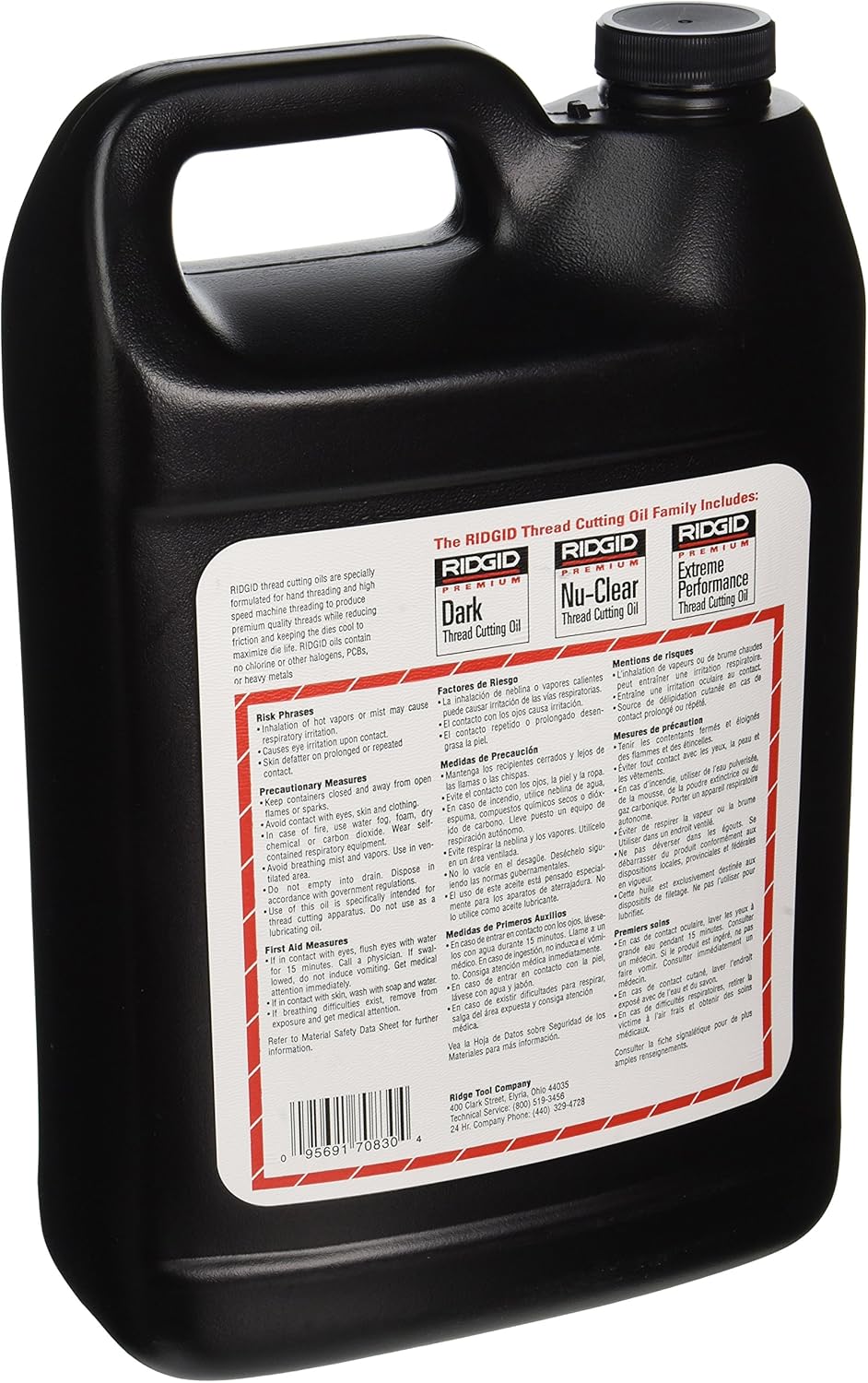 RIDGID 70830 Dark Thread Cutting Oil - 1 Gallon Bottle, Low-Odor, Anti-Mist, Chlorine-Free - Pack of 6