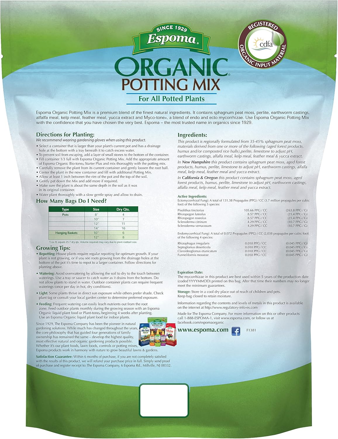 Espoma Organic Potting Soil Mix – 4qt Bag | All-Natural Soil for Indoor & Outdoor Plants, Herbs & Vegetables | Myco-Tone Enhanced | Pack of 1