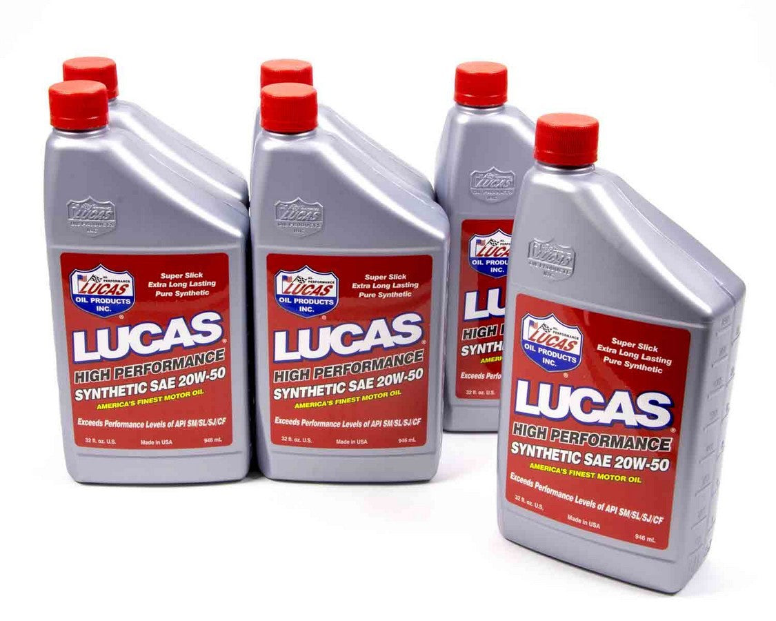 Lucas Oil Synthetic 20W50 Motor Oil - Part Number 10054 - Set of 6 x 1 Qt Bottles