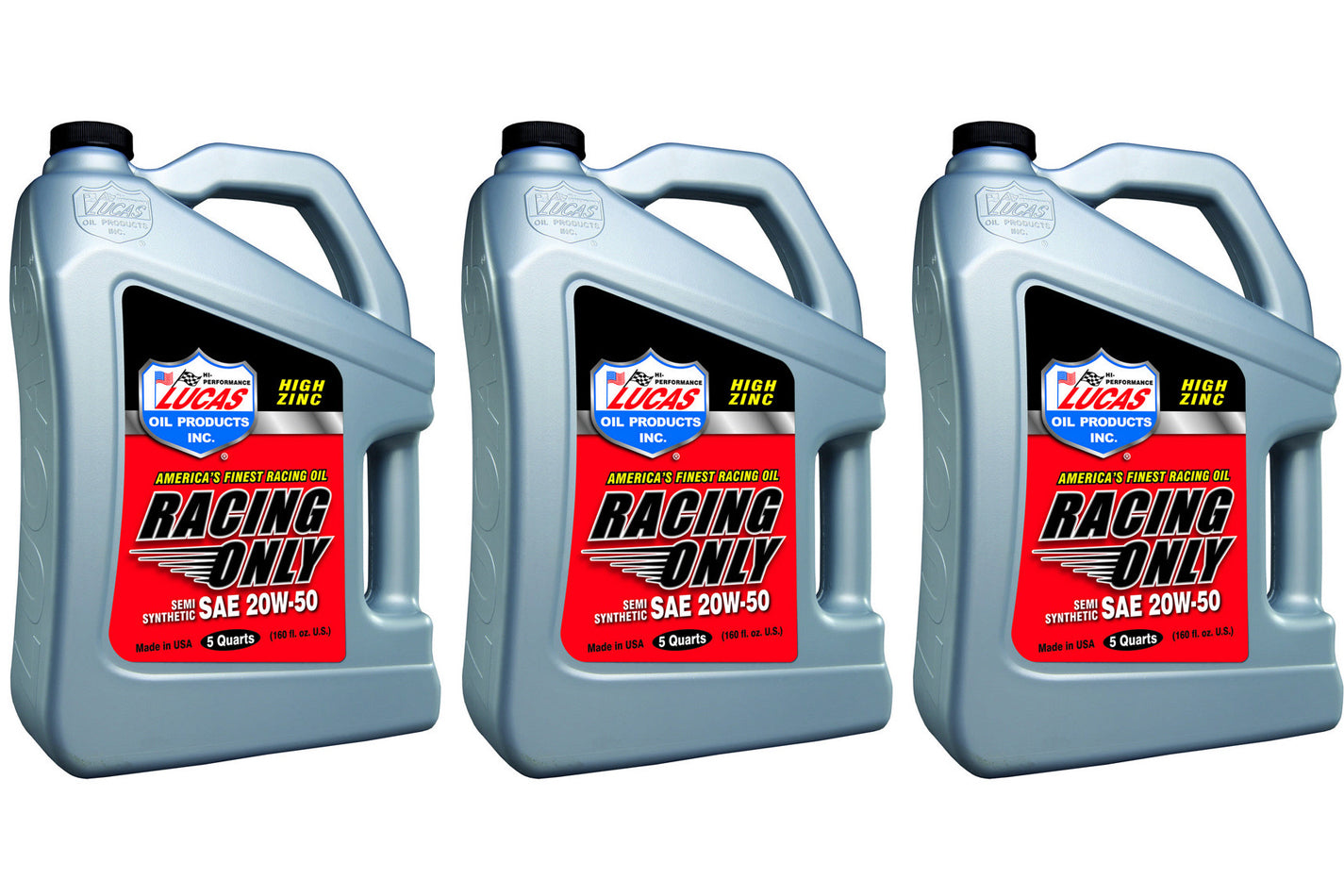 Lucas Oil 10378 20W50 Semi Synthetic Racing Oil - Set of 3 x 5 Quart Jugs