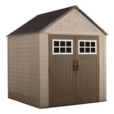 Rubbermaid® 7x7 Easy Install Resin Storage Shed – Durable Outdoor Garden Shed with Lockable Doors (Brown/Gray)