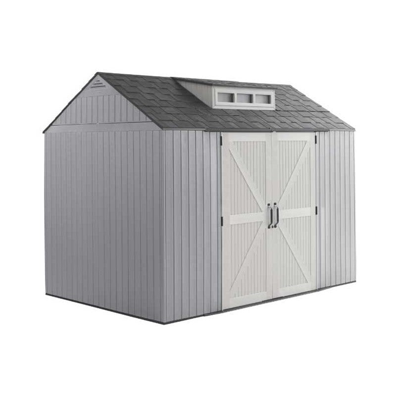 Rubbermaid 10.5 ft x 7 ft Easy Install Outdoor Storage Shed – Durable Resin, Water-Resistant, Double-Wall Design (Gray) – Part #2191911