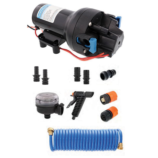 Jabsco HotShot HD5 Heavy Duty Washdown Pump Kit P501J-119N-4A with 25' HoseCoil - 12V - 5GPM - 70PSI