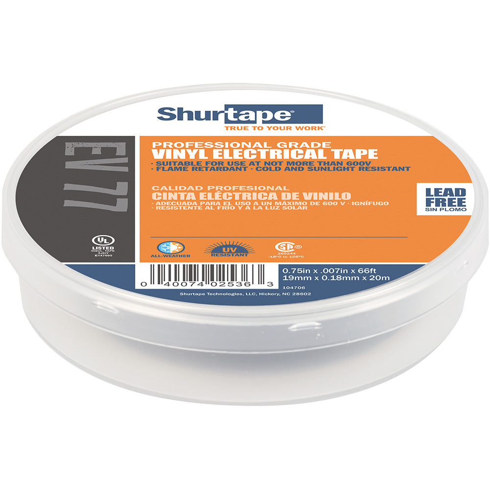 Shurtape EV 077B Professional Grade Black Electrical Tape - 3/4" x 66' - 10-Pack