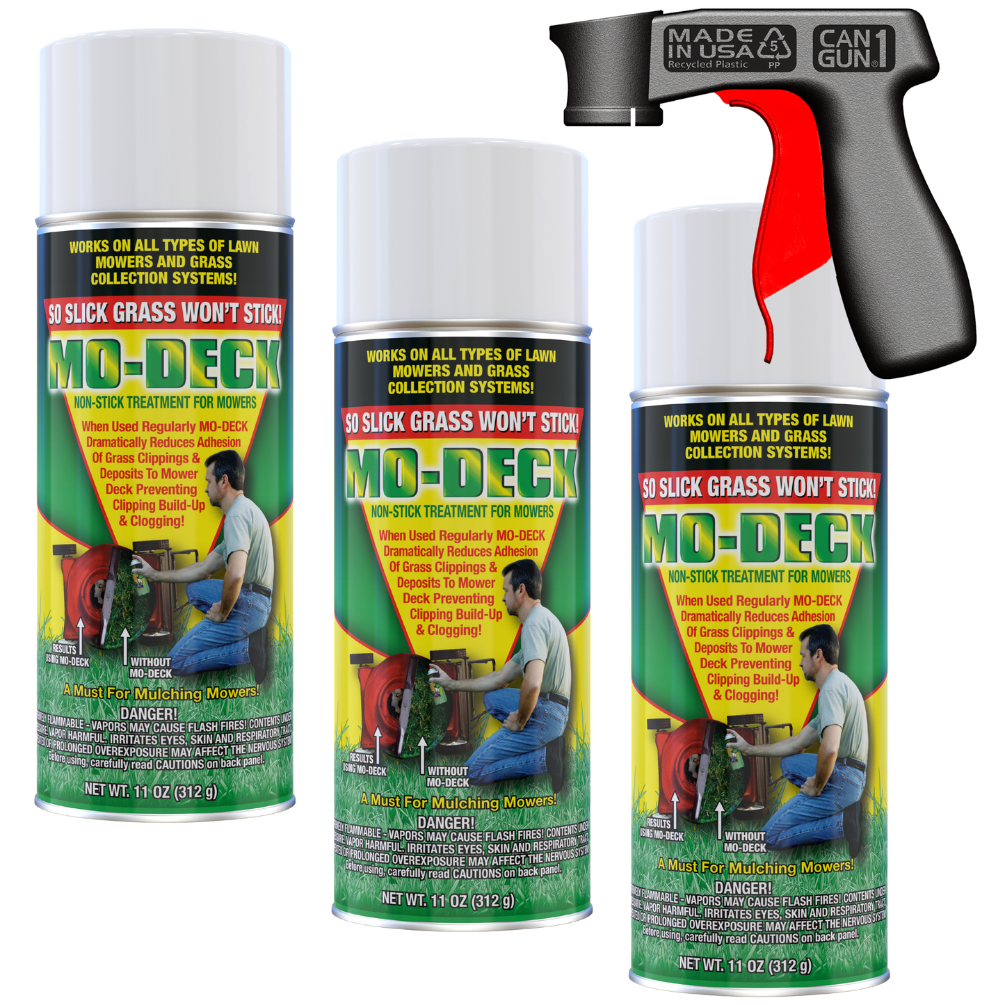 Mo Deck Spray Lawn Mower Grass Non-Stick (11 oz. Aerosol Can) (Pack of 3) with Can Gun Sprayer
