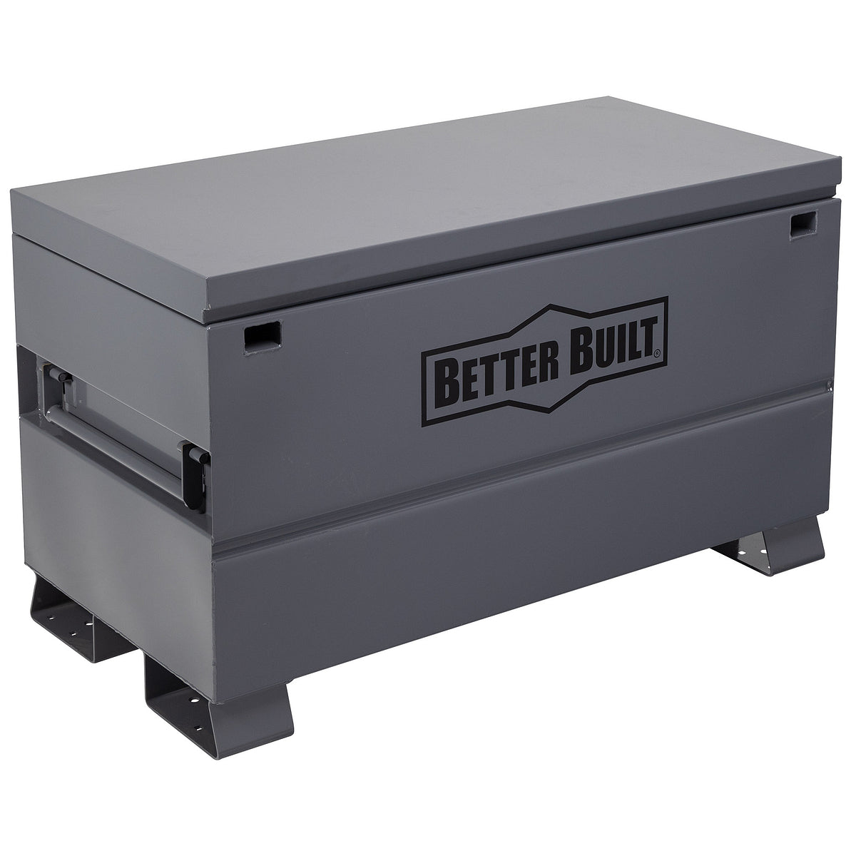 Gray storage chest with 'Better Built' logo on a white background