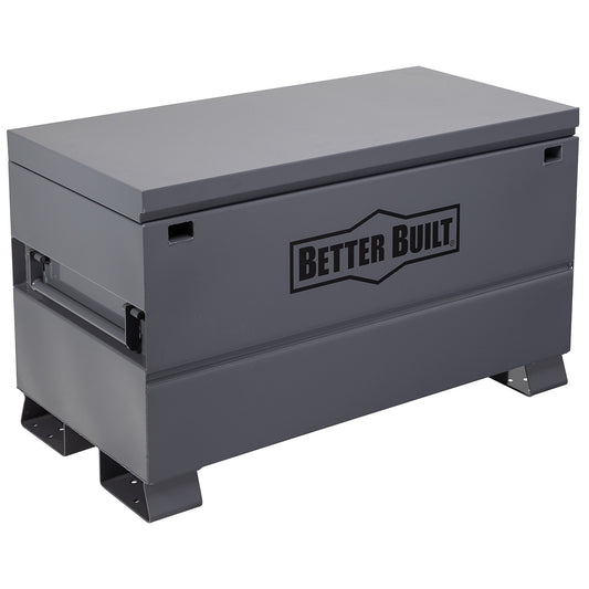 Gray storage chest with 'Better Built' logo on a white background