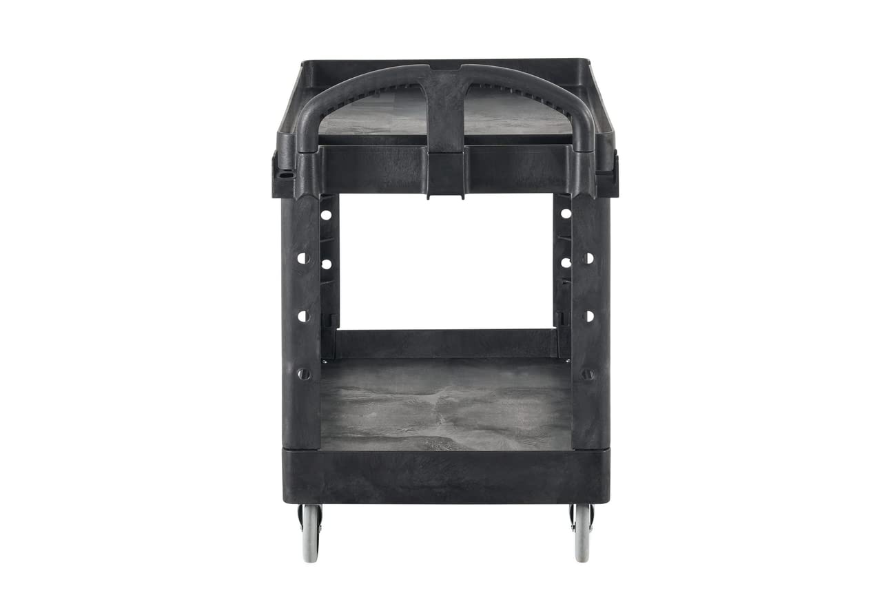 Rubbermaid Commercial Products 2‑Shelf Utility/Service Cart – Medium, Black Lipped Shelves, Ergonomic Handle, 500 lb Capacity (Model FG452088BLA)